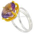 Amethyst Gemstone With 925 Sterling Silver Gold Plated Prong Set Designer Ring Anniversary Gift Jewelry